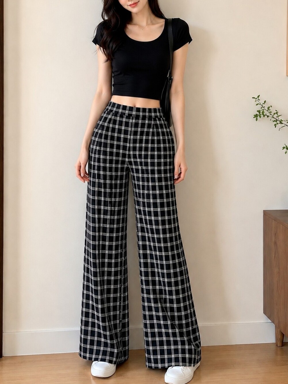 Studio By torrid Black & White Plaid Studio Wide Leg Pants Size 1S(1X) Stretchy